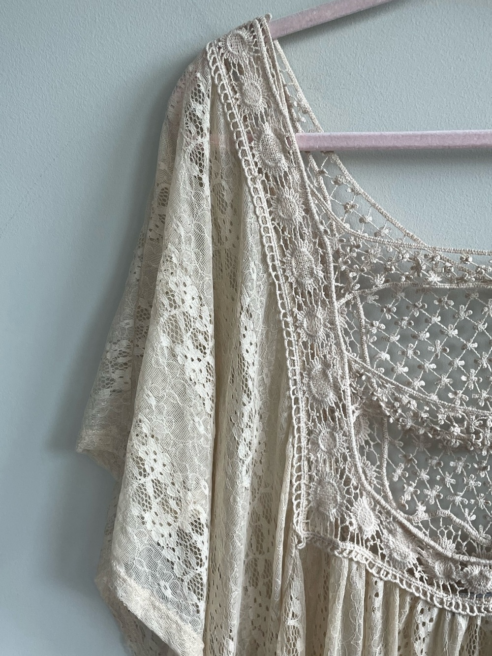 Cream Lace Crochet Boho Top Fairy Indie Romantic Sheer Boutique - Picture 7 of 13